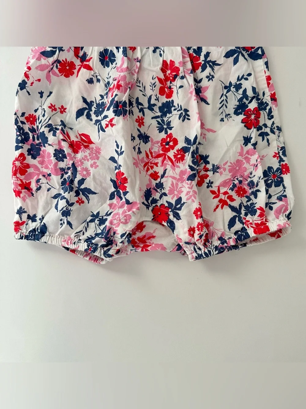 GAP Baby Girl White Sleeveless Romper with Navy, Red and Pink Floral Print